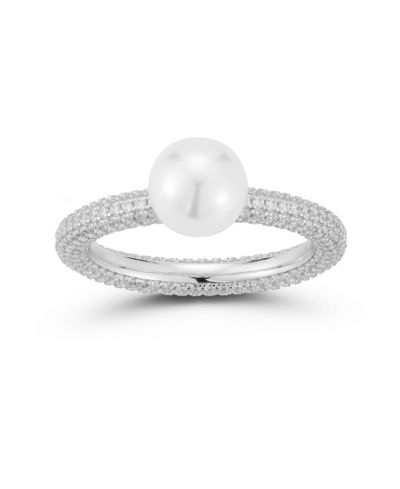 Rachel Zoe Plated Sterling Pearl Pave Band Ring