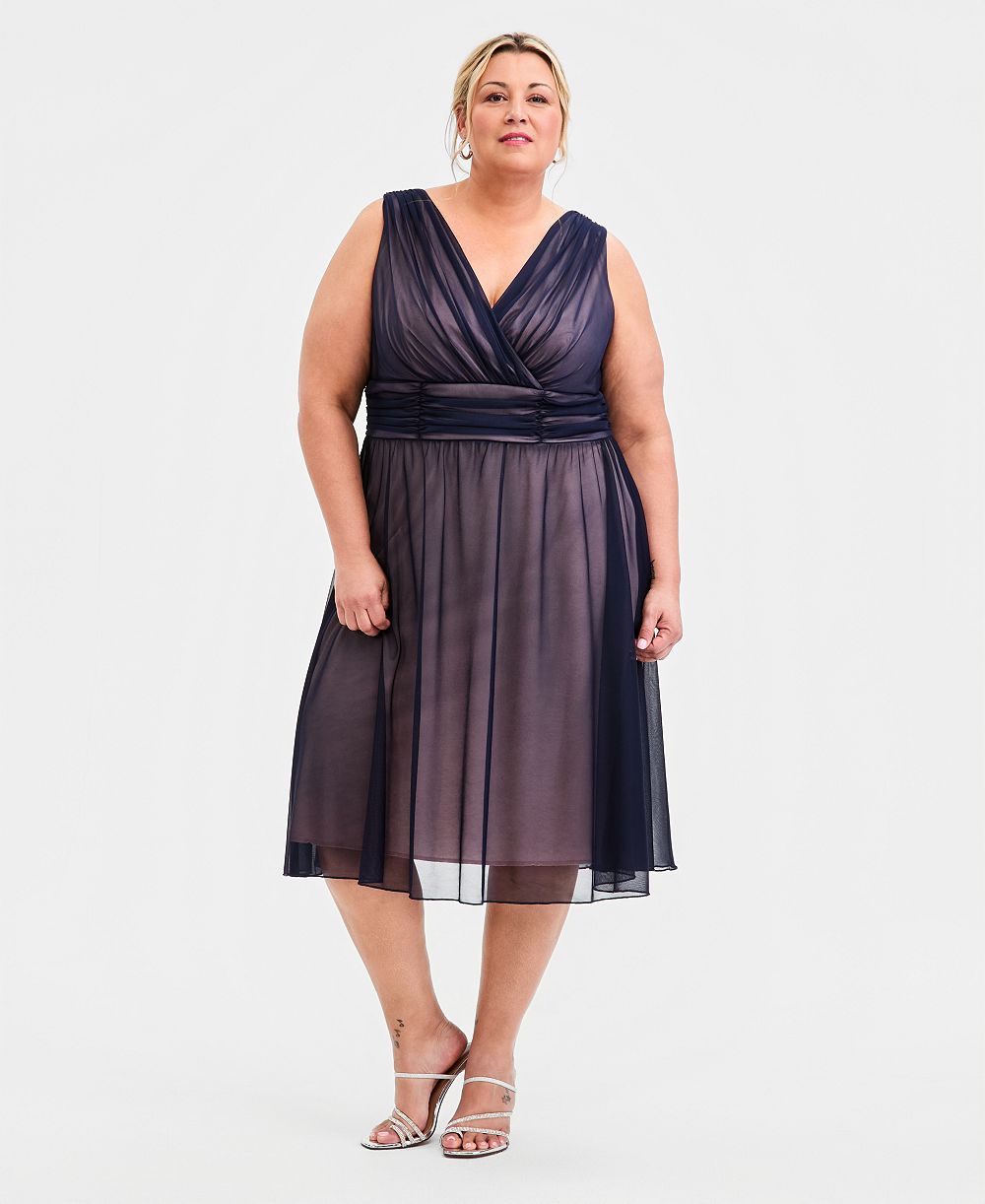 Connected Plus Size Sleeveless Chiffon Midi Dress