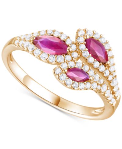 Gemstone (5/8 ct. t.w.) & Diamond (1/3 ct. t.w.) Multi-Stone Ring in 14k Gold