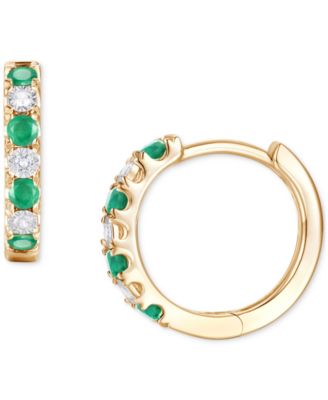 Emerald (1/6 ct. t.w.) & Diamond Accent Small Hoop Earrings in 10k Gold, 0.75" (Also in Ruby & Sapphire)
