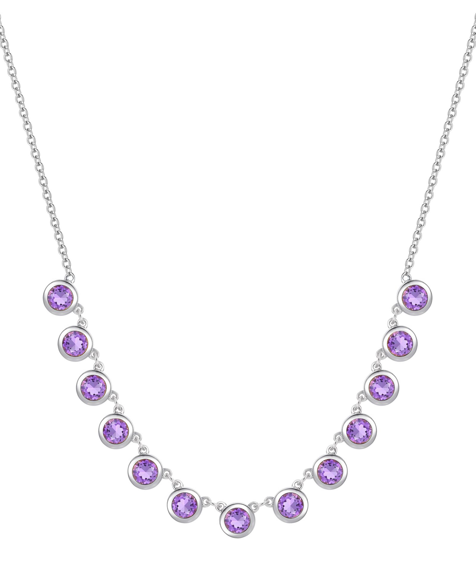 Amethyst Bezel 17" Collar Necklace in Sterling Silver (Also in Citrine & Blue Topaz)