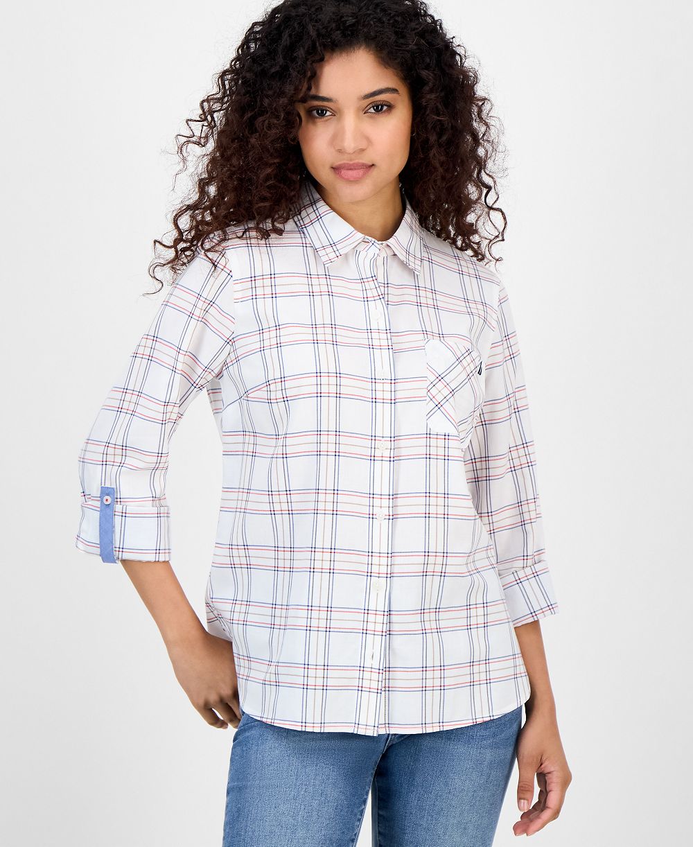 Женская рубашка Nautica Providence Plaid Cotton Roll-Tab-Sleeve