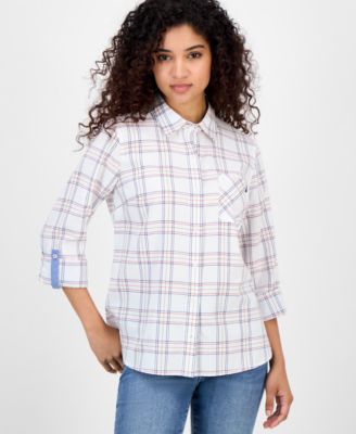 Женская рубашка Nautica Providence Plaid Cotton Roll-Tab-Sleeve