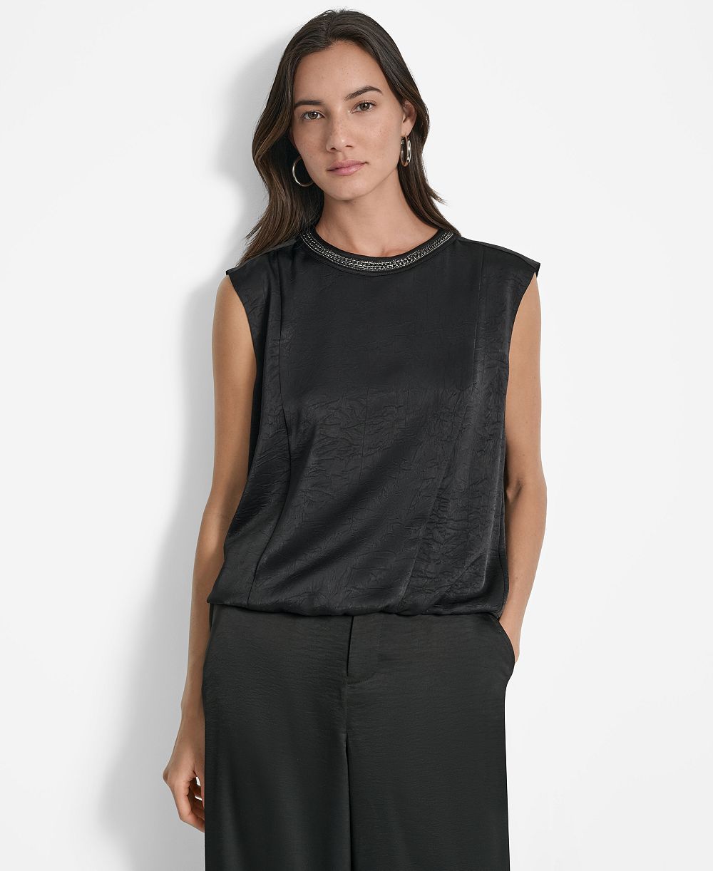 DKNY Women's Crinkle-Texture Chain-Neck Top