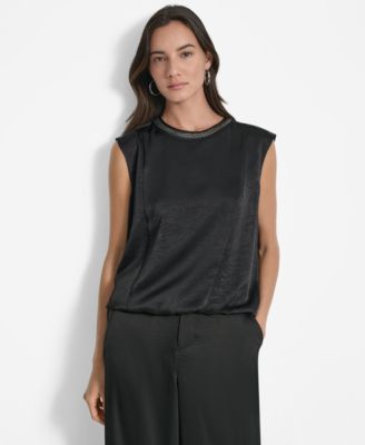 DKNY Women's Crinkle-Texture Chain-Neck Top