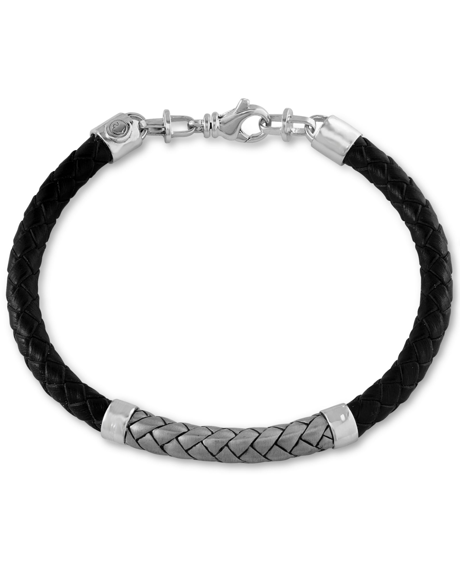 EFFY® Men's Woven Bracelet in Leather and Sterling Silver