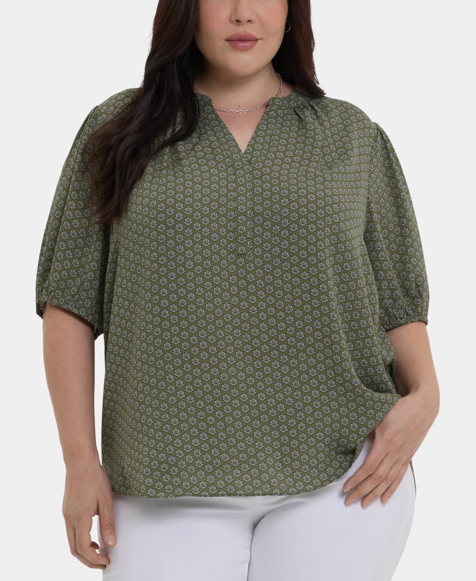 Топ NYDJ Plus Size Short-Puff-Sleeved Popover