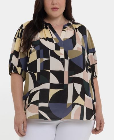 NYDJ Plus Size Short-Puff-Sleeved Popover Top