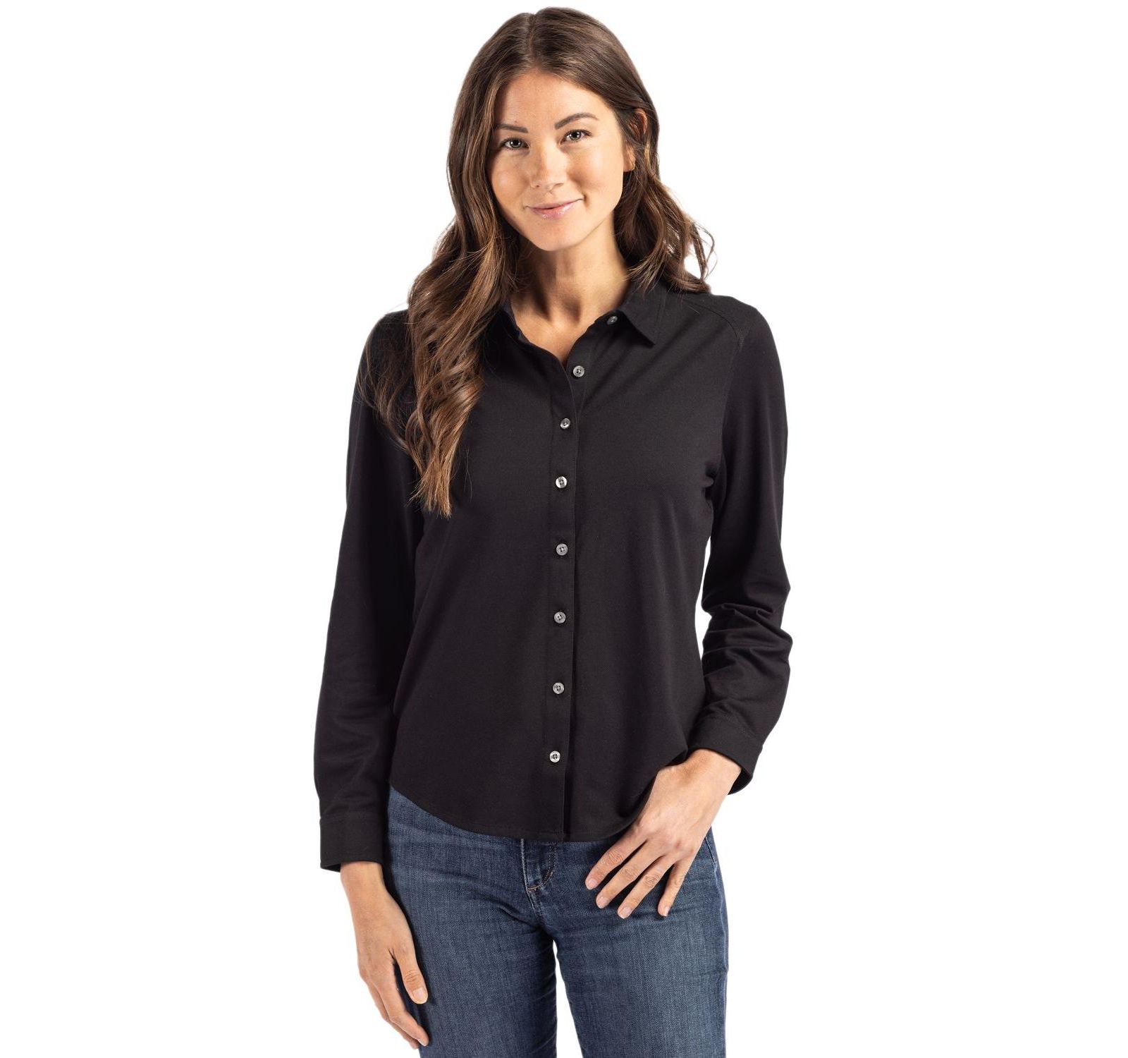 Cutter & Buck Women's Cutter and Buck Advantage Tri-Blend Soft Pique Long Sleeve Knitted Button Down