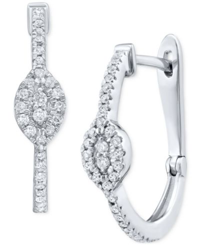 Diamond Cluster Small Hoop Earrings (1/3 ct. t.w.) in 10k White Gold