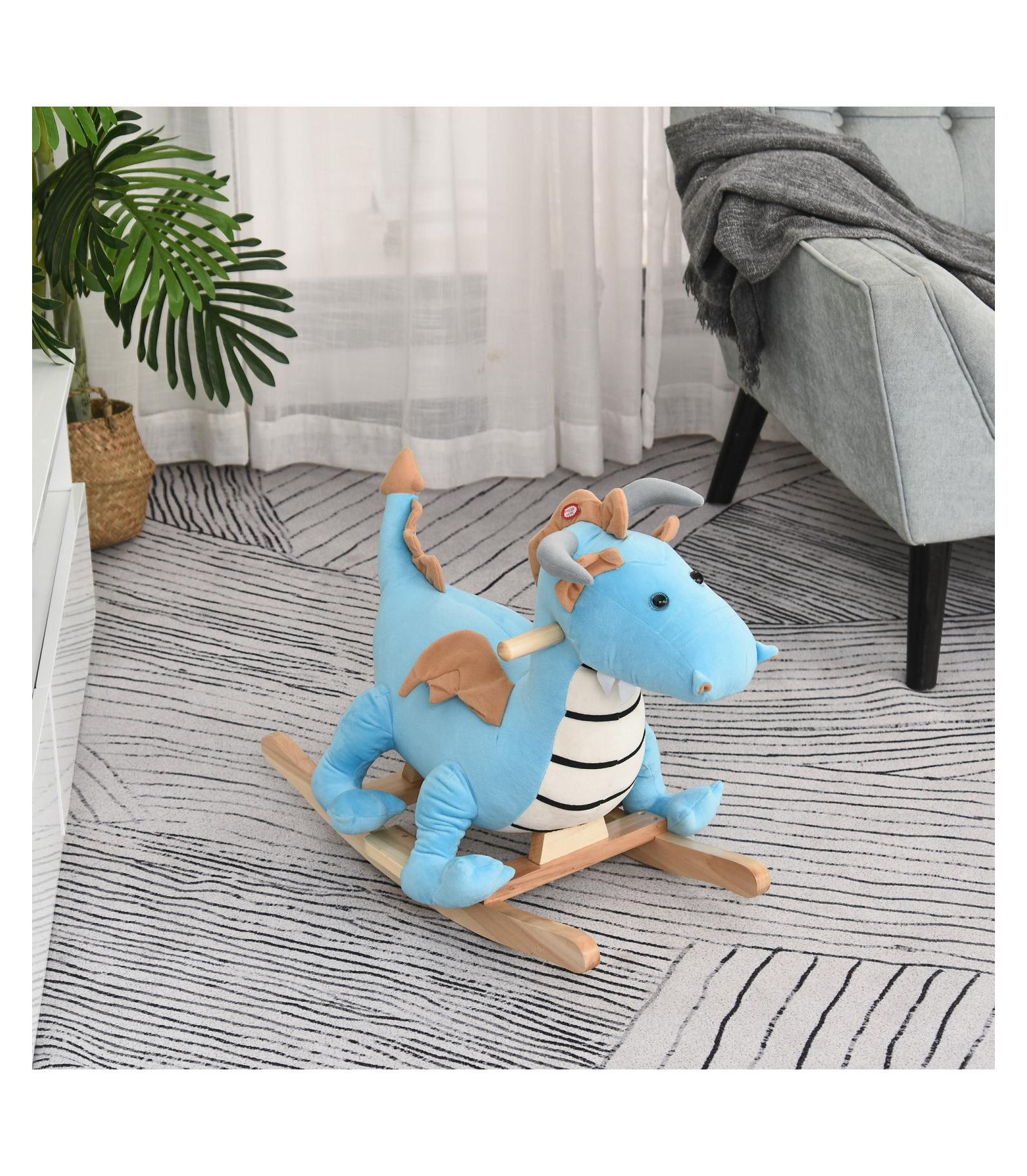 Игрушка-качалка для детей Streamdale Furniture: плюшевый динозавр с реалистичными звуками, синий, для детей 18-36 месяцев
