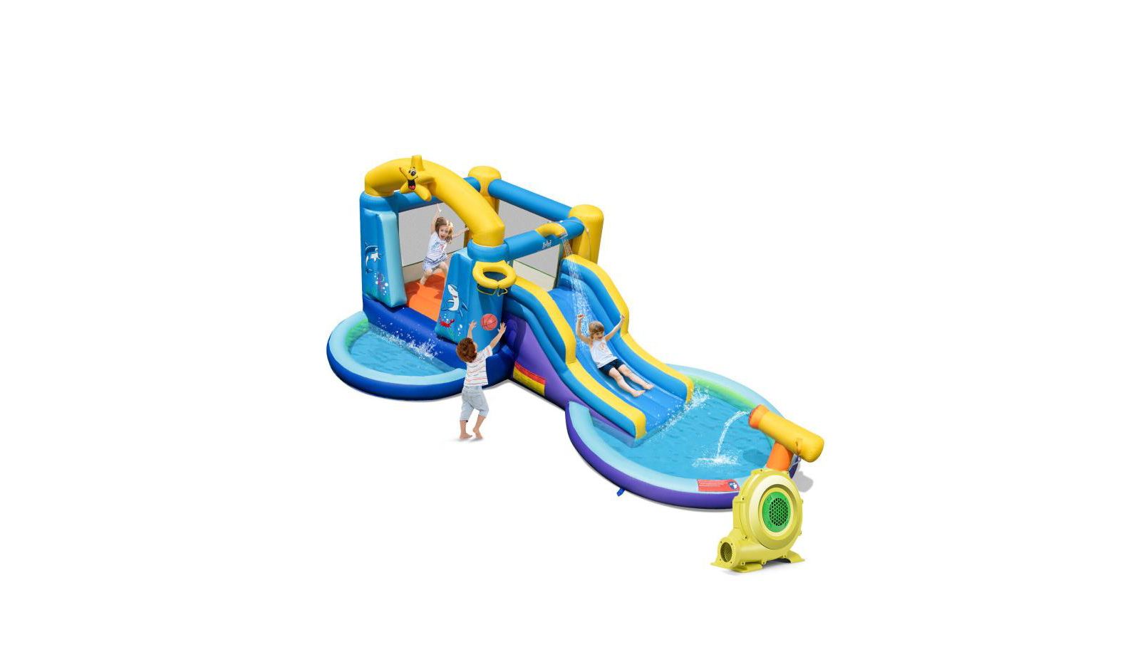 Inflatable Ocean-Themed Bounce House with 680W Blower and 2 Pools