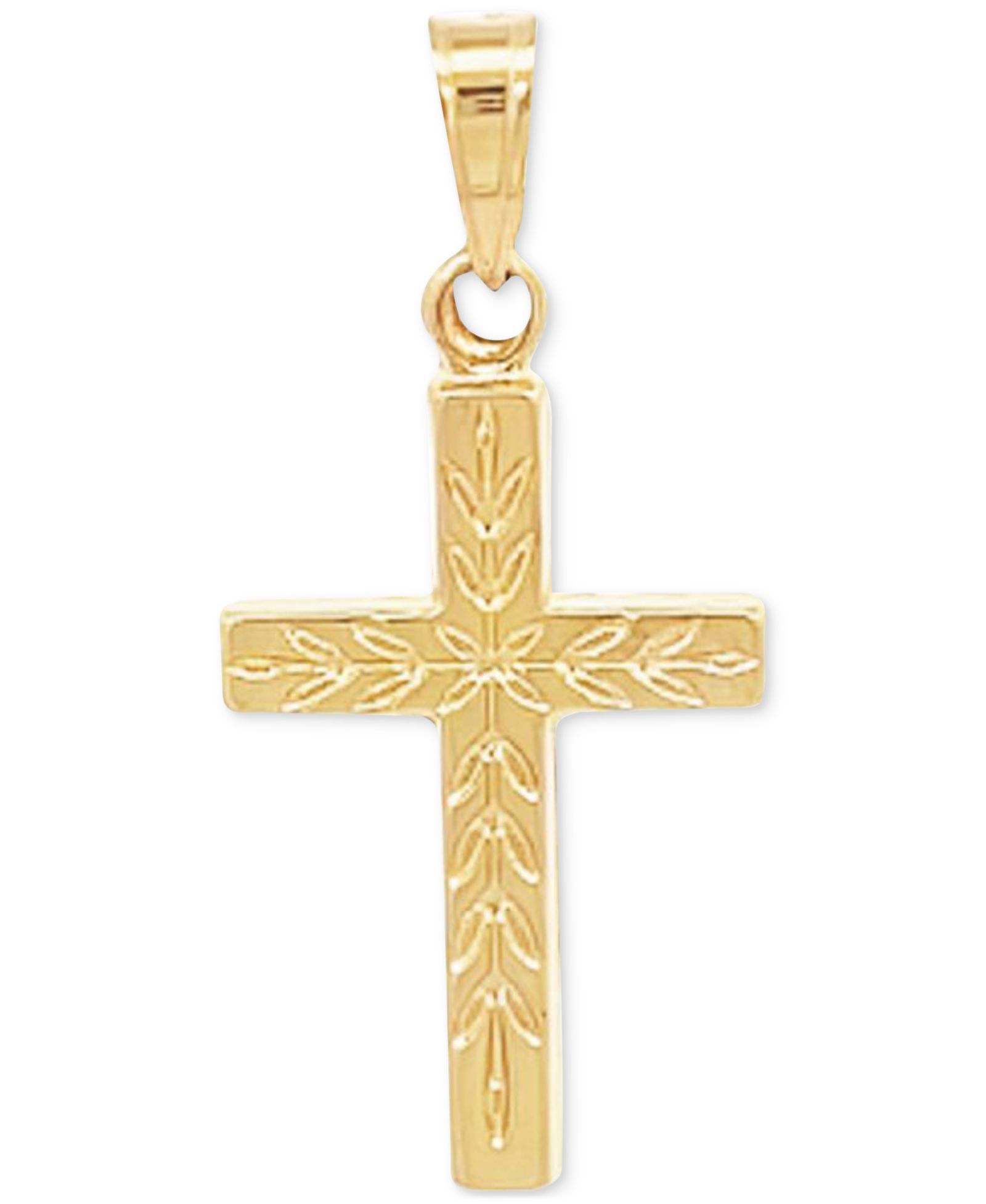 Small Leaf Cross Pendant in 14k Gold