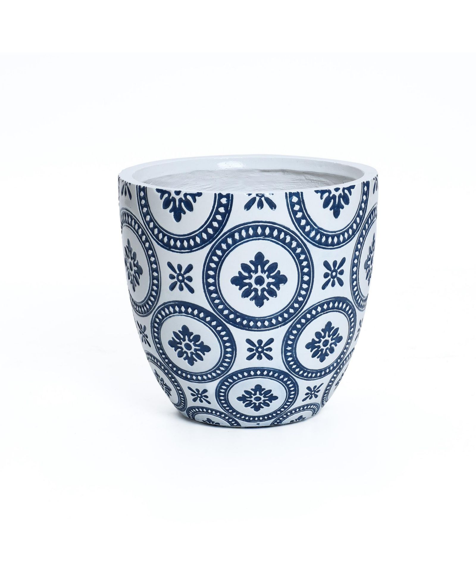 LuxenHome Blue and White Flower Pattern Round Tapered 9.4-Inch Tall Mgo Planter, Indoor and Outdoor