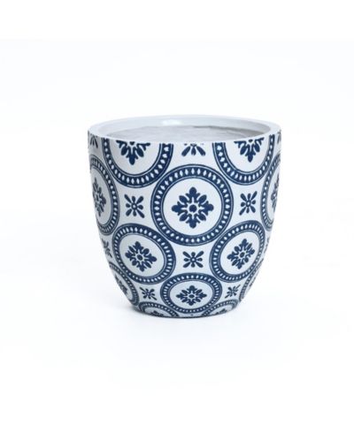 LuxenHome Blue and White Flower Pattern Round Tapered 9.4-Inch Tall Mgo Planter, Indoor and Outdoor
