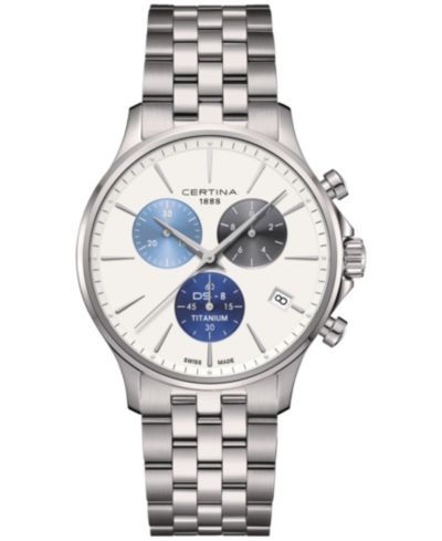 Мужские часы Certina Swiss Chronograph DS-8 Silver-Tone Titanium 41mm