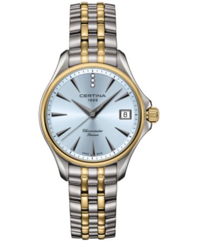 Certina Женские часы Swiss DS Action с бриллиантами, двухцветные, титановый браслет 34mm
