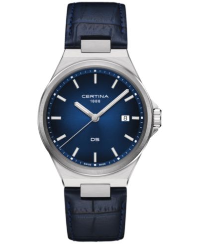Мужские часы Certina Swiss DS-7 с синим кожаным ремешком, 39mm