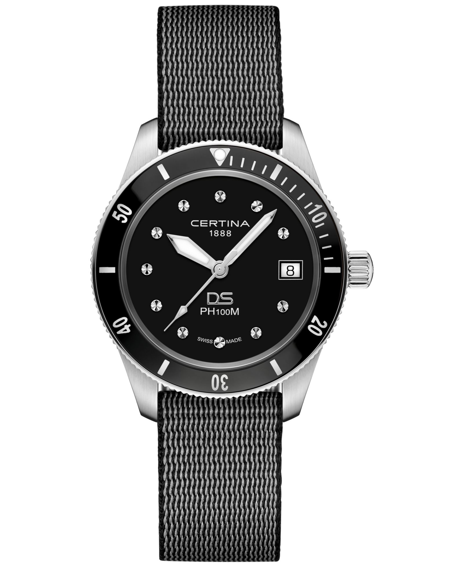 Certina Women's Swiss DS Heritage Black Nylon Strap Watch 38mm