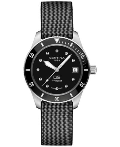 Certina Women's Swiss DS Heritage Black Nylon Strap Watch 38mm