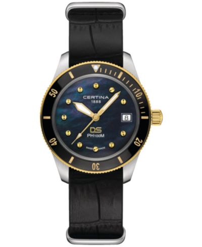 Certina Женские швейцарские часы Swiss DS Heritage с черным кожаным ремешком, 38mm