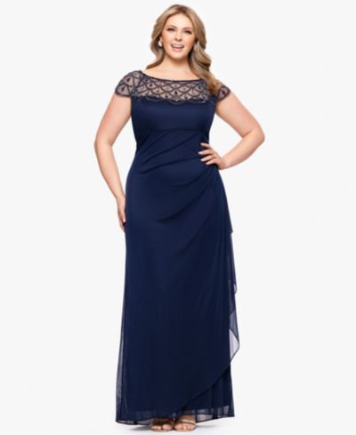XSCAPE Plus Boat-Neck Long Sheath Dress