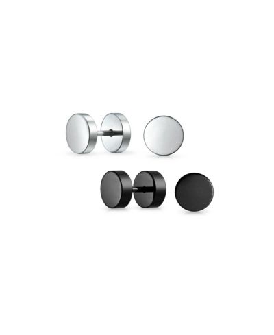 Bling Jewelry серьги-гвоздики в виде штанги Dumbbell Weight Plateau, черные и серебряные из нержавеющей стали (набор из 2 шт)