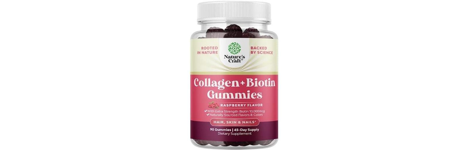 Желейные витамины Collagen + Biotin | Добавка Biotin Collagen | для волос, кожи и ногтей для женщин | Raspberry Flavor | 90 шт.