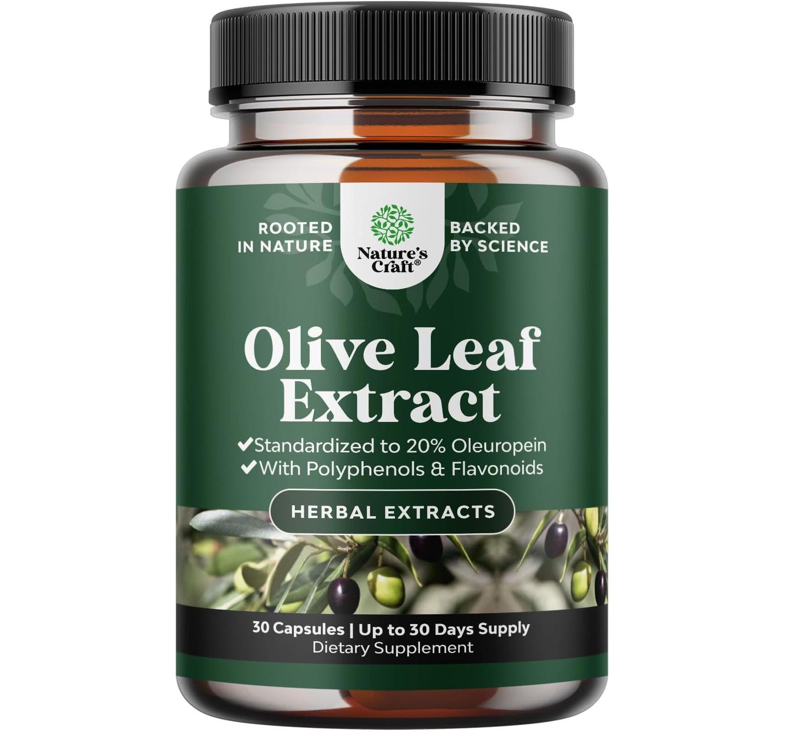 Olive Leaf Extract Capsules | High Strength Antioxidant | with Pure Olive Leaf with 20% Oleuropein for Heart Health | 30ct