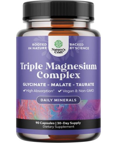 Triple Magnesium Complex | High Absorption Magnesium Taurate and Glycinate Malate Magnesium Blend | 90ct
