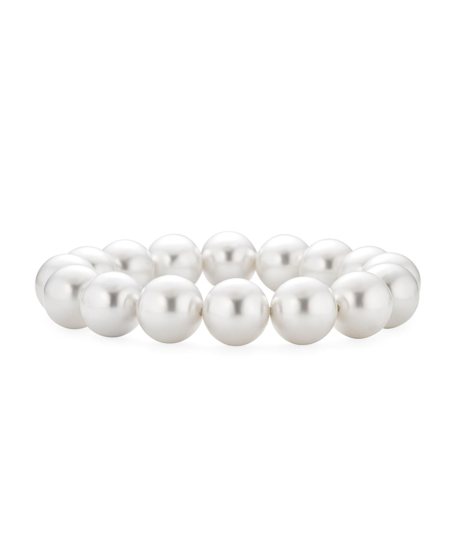 Браслет Bling Jewelry Timeless 12MM белая имитация жемчуга, многослойный эластичный