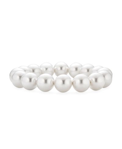 Bling Jewelry Timeless White Faux Pearl Strand Stretch Ball Bead Bracelet Stackable 12MM