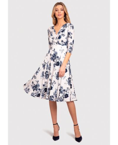 Alie Street London Women's Annie V-Neck 3/4 Sleeve Midi Dress
