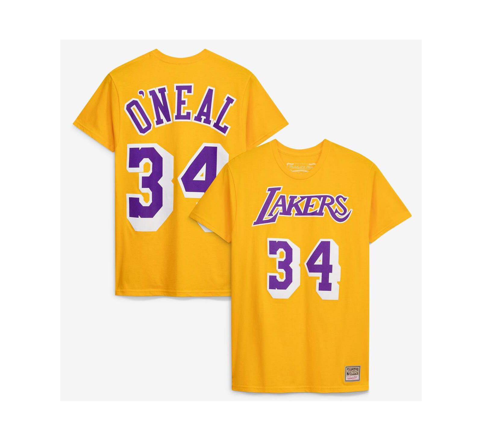 Mitchell & Ness Мужская и Женская футболка Mitchell & Ness Shaquille O'Neal Gold Los Angeles Lakers Hardwood Classics