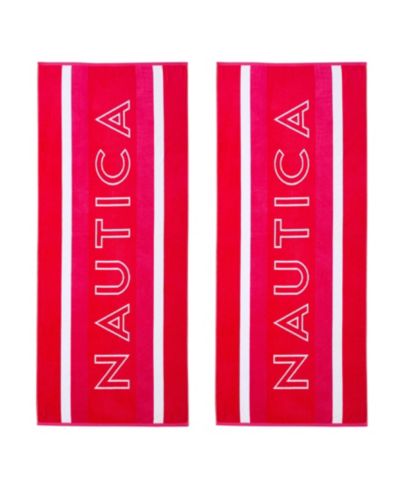 Nautica Logo Stripe Jacquard Beach Towel Set, 68" X 36"