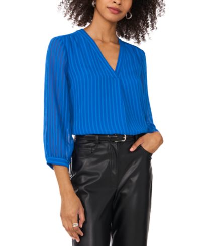 Vince Camuto Women's Striped V-Neck 3/4-Sleeve Top