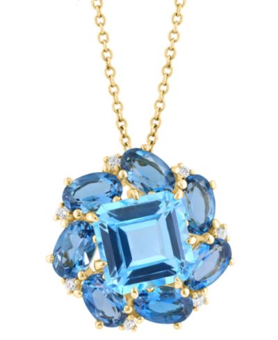 EFFY® Blue Topaz (4-7/8 ct. t.w.), London Blue Topaz (3-5/8 ct. t.w.) & Diamond (1/20 ct. t.w.) Pendant Necklace in 14k Yellow Gold, 17" + 1" extender