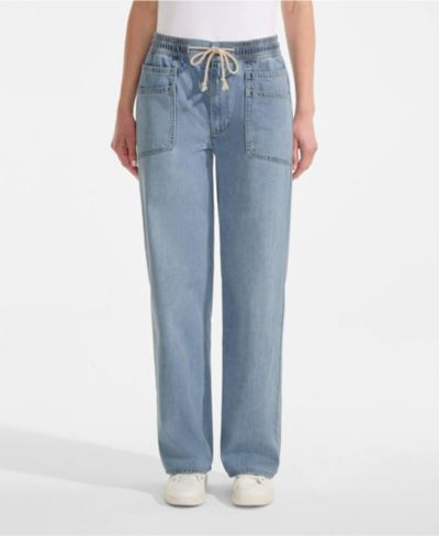 Lands' End Women's Lightweight Denim High Rise Relaxed Straight Pull On Pocket Jeans