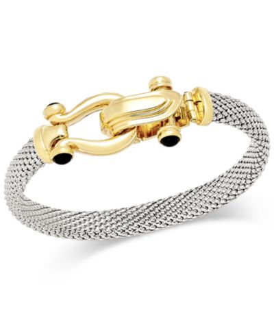 Браслет-бэнгл Italian Gold Horseshoe с черным шпинелем, стерлинговое серебро и 14k Gold over Silver