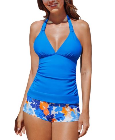 Cupshe Женский Halter V Neck Adjustable Straps Shorts Tankini Set