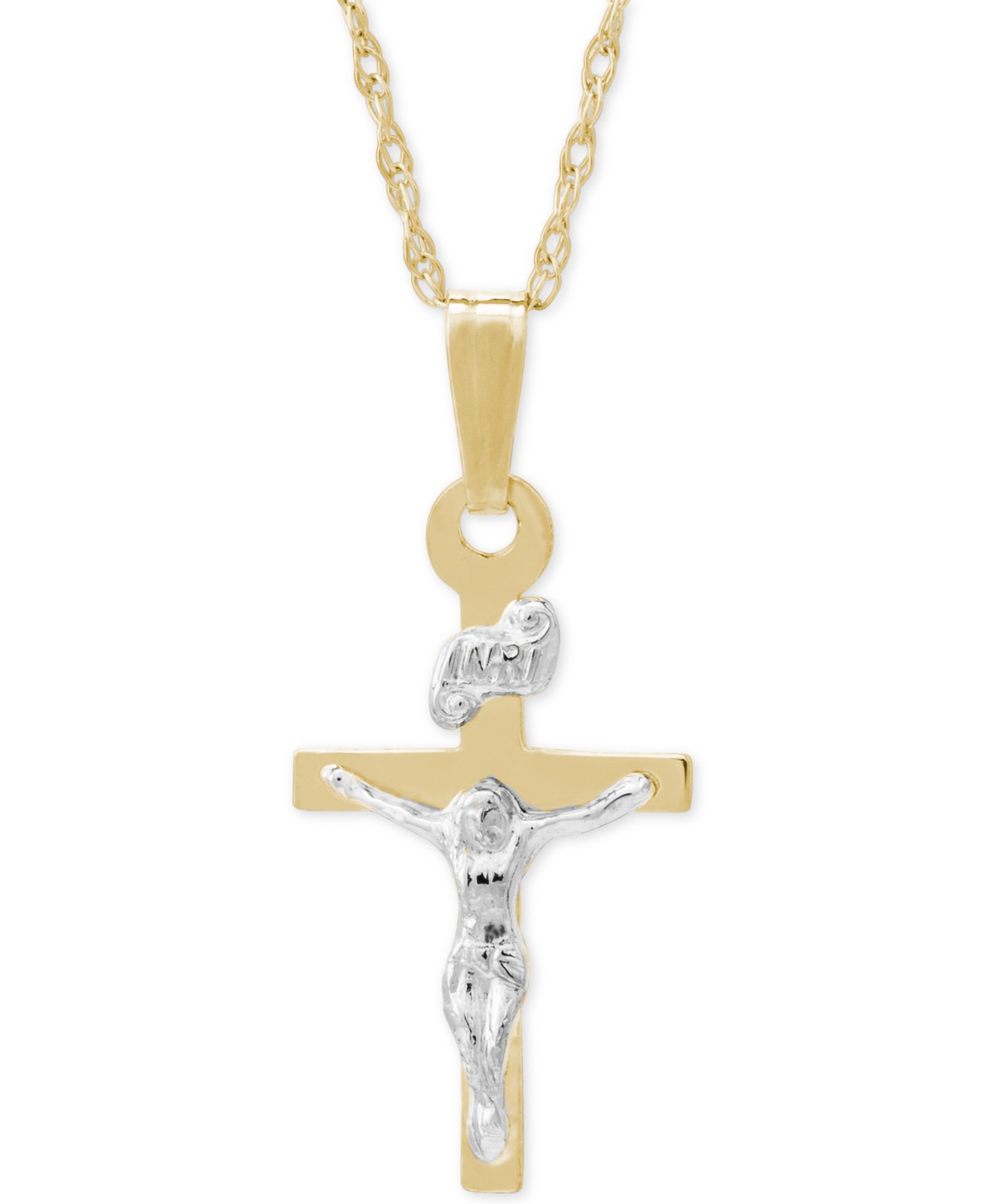 Детская двухцветная подвеска-крестик в 14k Gold