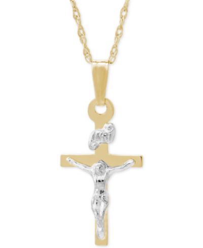 Детская двухцветная подвеска-крестик в 14k Gold