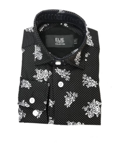 Elie Balleh Big Boys Black White Floral Print Button-Down Slim Fit Shirt