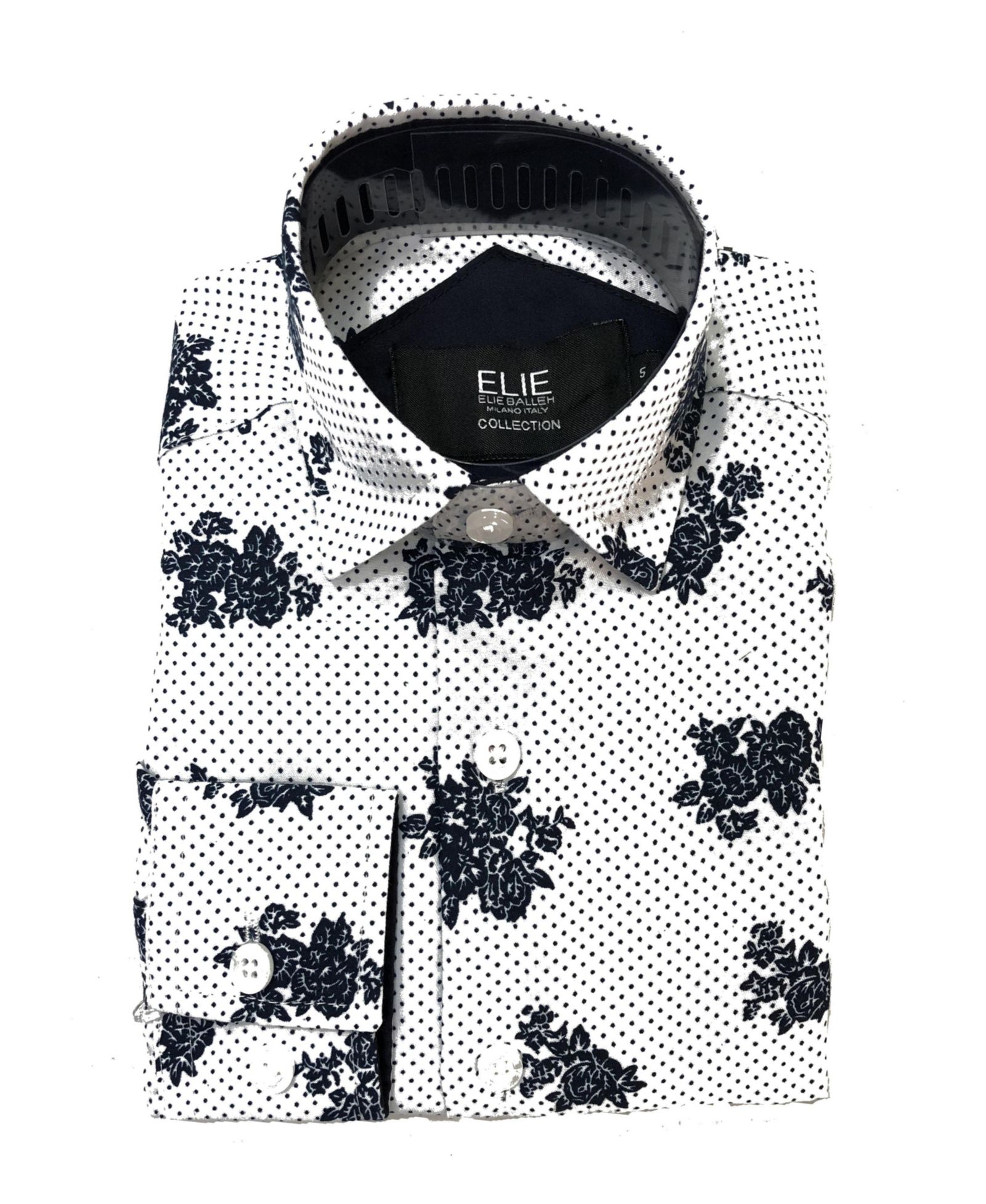 Elie Balleh Little Boys White Floral Print Button-Down Slim Fit Shirt