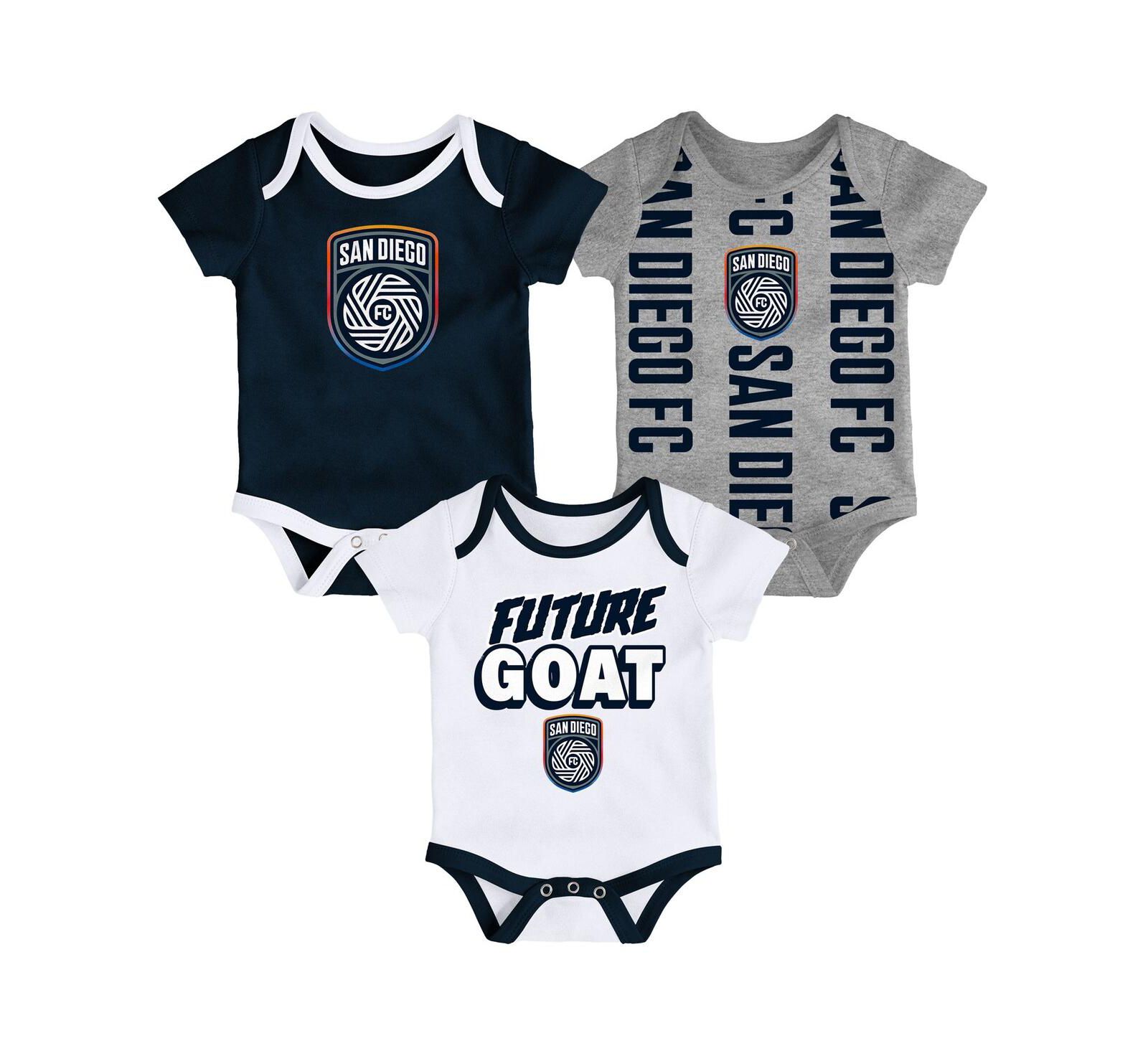 Outerstuff Newborn 3-Pack Navy/Heather Gray San Diego FC Loyal Buddies Bodysuit Set