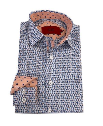 Elie Balleh мужская рубашка с коротким рукавом Slim Fit с принтом синего цвета