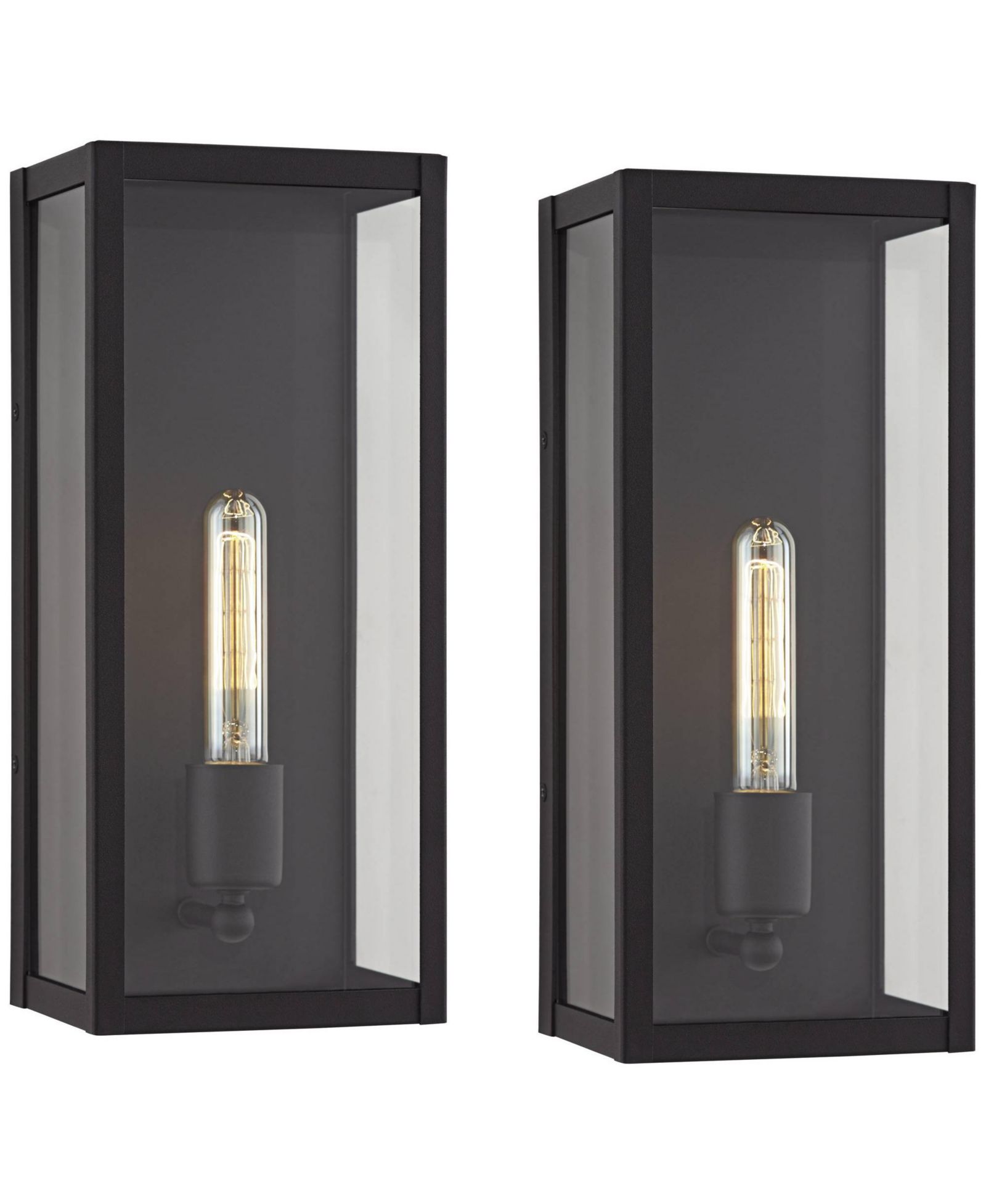John Timberland Cornell Modern Outdoor Wall Light Fixtures Set of 2 Sand Black 16" Clear Glass Panels for Post Exterior Barn Deck House