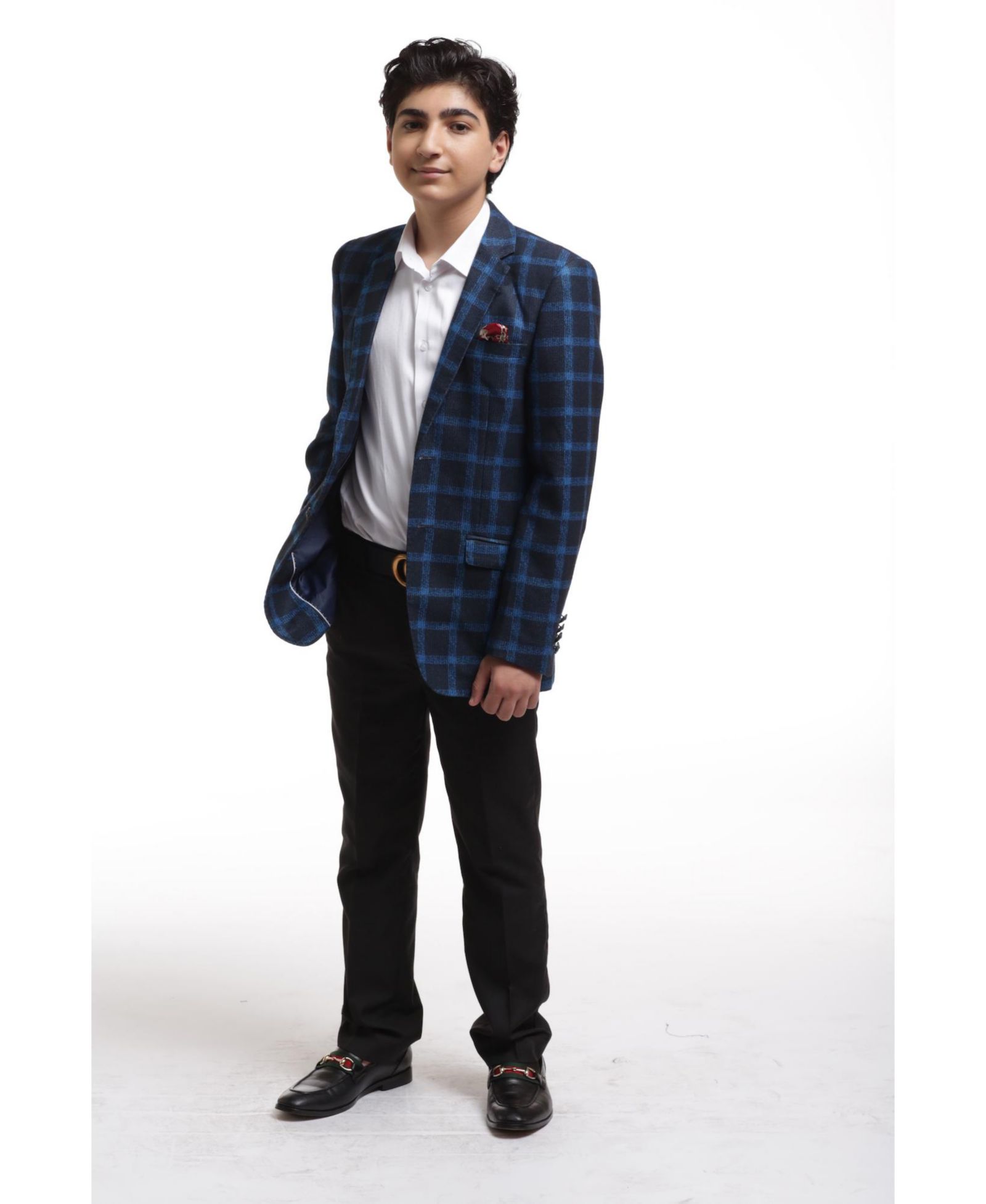 Elie Balleh Boys Navy Slim Fit Wild Plaid Jacket