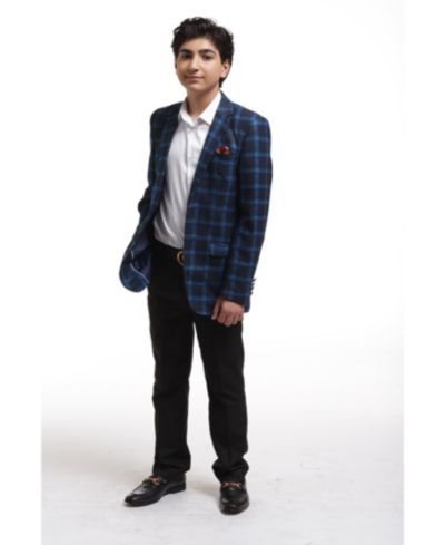 Elie Balleh Boys Navy Slim Fit Wild Plaid Jacket