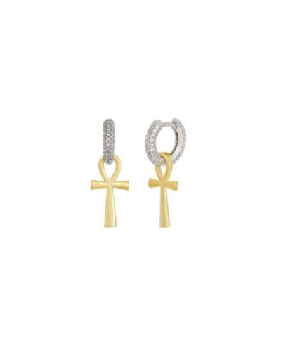 Spero London Sterling Egyptian Ankh Zirconia Hoop Earring